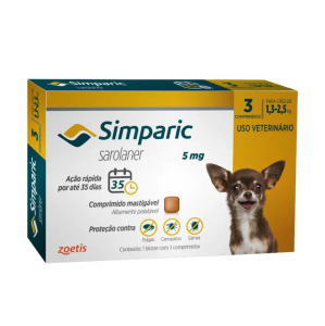 Antiparasitário Simparic para Cães de 1,2 à 2,5 kg - Contém 3 comprimidos 